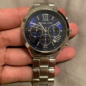 Silver watch with blue face // Michael Kors